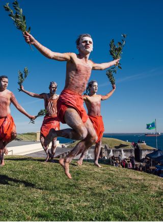 Aboriginal cultural dance and music performance at Blak Markets, Bare Island, La Perouse